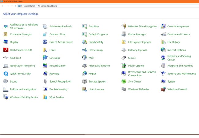 control panel window 